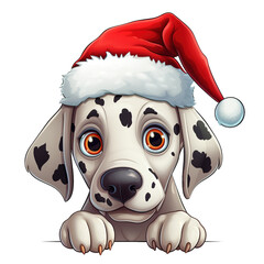 Dog Peeking in Red Christmas Cap Illustration on Transparent Background, Ai Generated