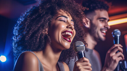 group of people singing in nightclub karaoke