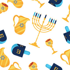 hanukkah background of dreidels and menorah