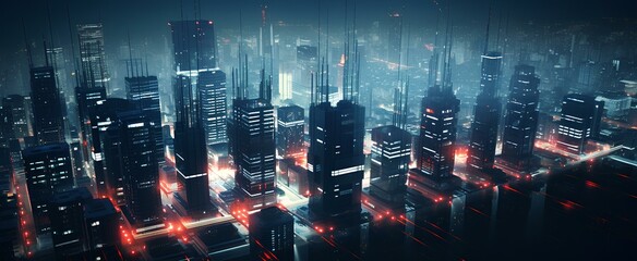 Custom blinds landscapes with your photo isometric futuristic city night lights, cyberpunk style. generative AI