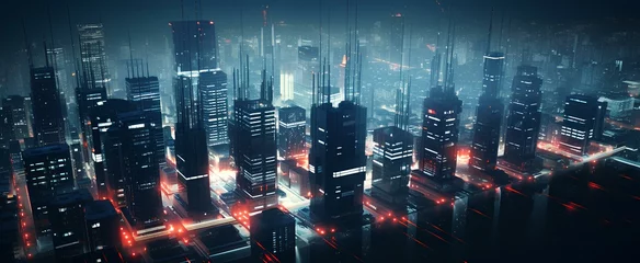 Fototapeten isometric futuristic city night lights, cyberpunk style. generative AI © yj