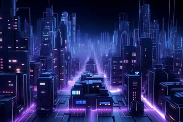 Foto op Canvas isometric futuristic city night lights, cyberpunk style. generative AI © yj