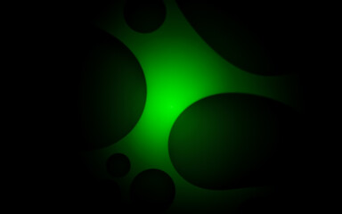 Illustration of a dark background with glowing green shapes with effects
