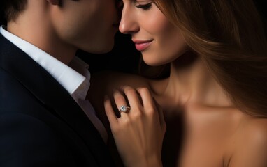 Beautiful woman receives a ring from handsome man