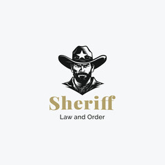 sheriff with cowboy hat logo design template