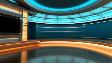 Tv Studio. Background for TV shows . News studio. The perfect backdrop for any green screen or chroma key video or photo production. 3D rendering. - obrazy, fototapety, plakaty