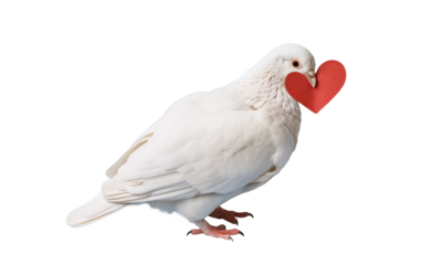 A white dove for Valentine's Day isolated on transparent background.
