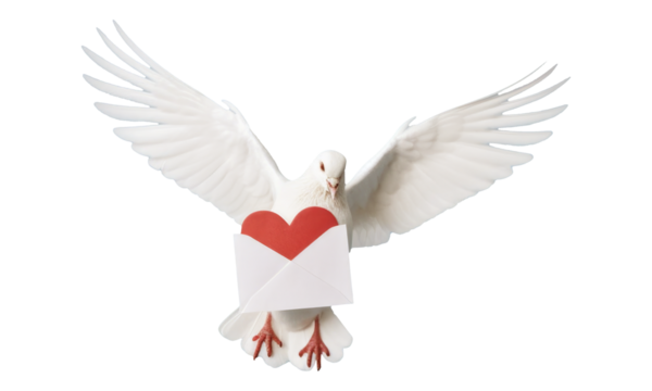 A white dove for Valentine's Day isolated on transparent background.