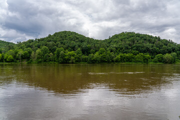 The New River on an Overcast Day With a Forested Bank on the Other Side of the Water Virginia Looking from a Trail