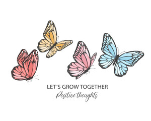 set of butterflies colorful butterfly positive slogan