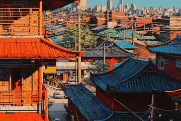 Fototapeta na wymiar asia urban architecture in autumn, travel destination