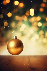 christmas wallpaper background with decorative xmas balls and defocused lights - generative AI