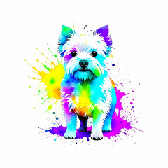 Watercolor West Highland White Terrier dog with a white background