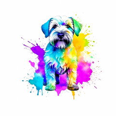 Watercolor Soft-coated Wheaten Terrier on a colorful background