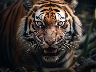 Fototapeta premium Hypperealistic hd animals. Tiger in wild nature. High quality photo. Generated Ai