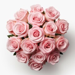 Naklejka premium A bouquet of pink roses on a white surface