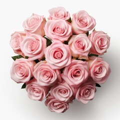 A bouquet of pink roses on a white surface