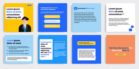 Minimal modern style of social media post banner layout template pack in blue, yellow, orange combination background color with simple elements - obrazy, fototapety, plakaty