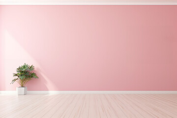An empty room with a wall designed for Valentine's Day and a plant