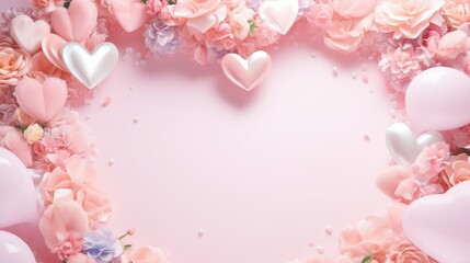 A pink heart surrounded by flowers and hearts, AI