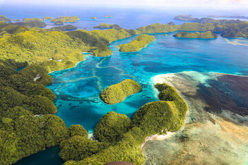 Fototapeta na wymiar Aerial view of Palau Island taken from a small plane
