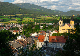 Fototapeta premium View of Bruneck largest town in Puster Valley in Italian province of South Tyrol