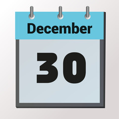 vector calendar page with date December 30, light colors