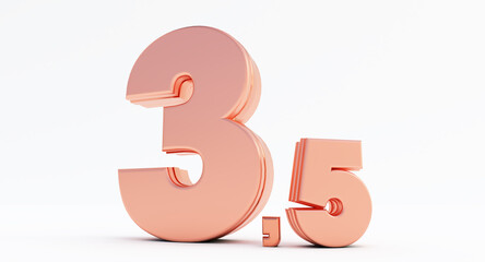 3D render of bronz number three point five isolated on white background