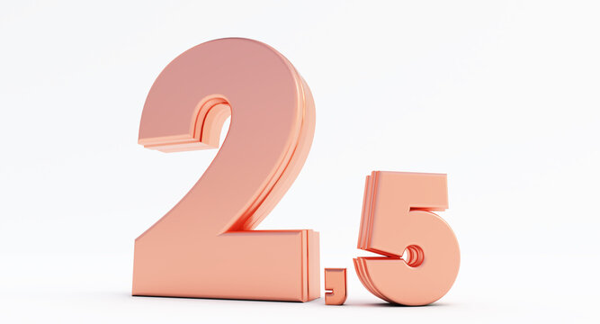 3D render of bronz number two point five isolated on white background