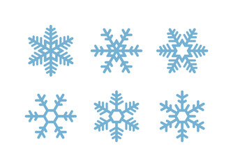 Set of snowflake icons for winter season. Design elements symbolizing snow, snowflakes, ice, crystals, winter, frost, cold weather and Christmas.