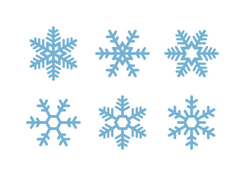 Set of snowflake icons for winter season. Design elements symbolizing snow, snowflakes, ice, crystals, winter, frost, cold weather and Christmas.