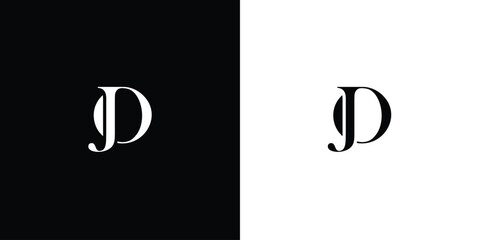 Abstract JO or OJ letters design logotype concept with serif font and elegant style vector illustration in black and white color