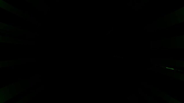 Bright flash of light from one green point on black background, overlay 3D render. Big bang singularity or strobe flash for disco, nightclub or music festival