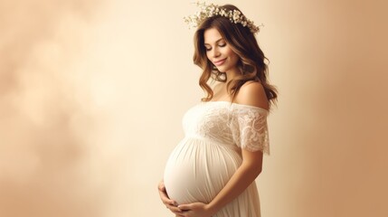 Beautiful pregnant woman on light background
