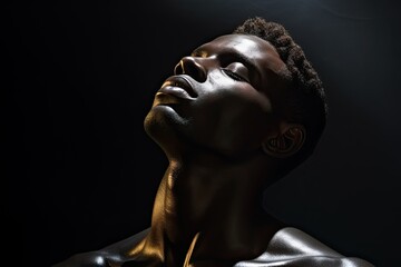 Black beauty model with closed eyes and pure skin.