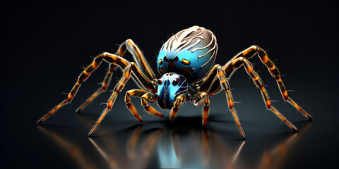 spider on a dark background,Glowing spider in the dark suitable for horror,Hyperrealistic cute spider face,Creepy Crawly Delight: Spider's Glow in the Dark,spider, dark background, glowing spider, 
