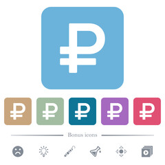 Obraz premium Ruble sign flat icons on color rounded square backgrounds