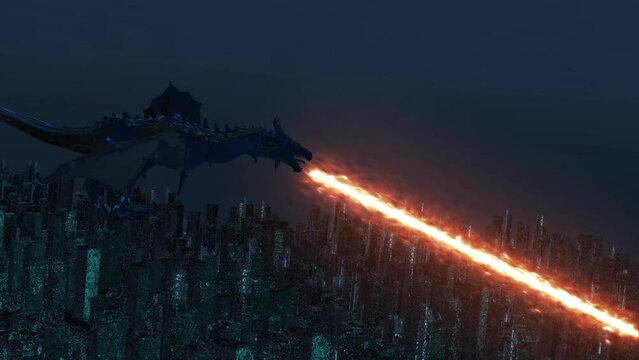 Fire-breathing dragon in flight 3D