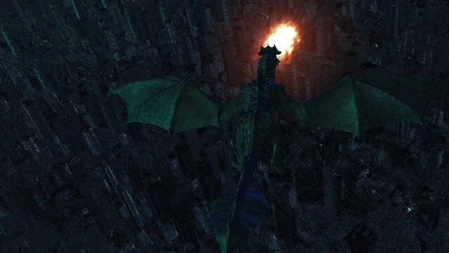 Fire-breathing dragon in flight 3D