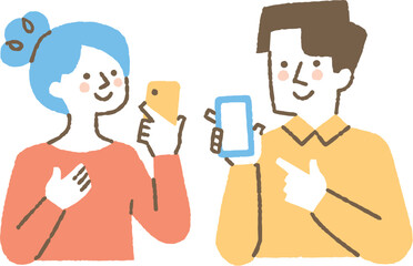 携帯を持って会話している夫婦_色