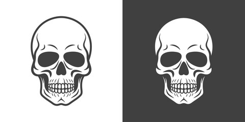 Vector Black and White Skull con Set Isolated. Skulls Collection with Outline, Cut Out Style in Front View. Hand Drawn Skull Head Design Template
