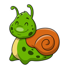 Cute snail cartoon on white background