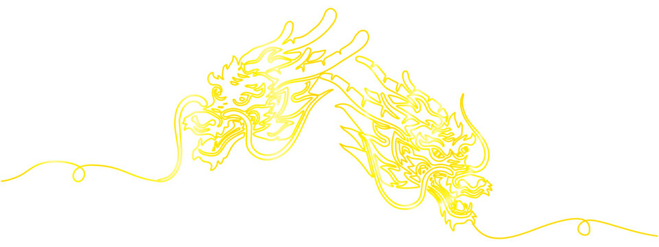 Gold chinese dragon background with line art style