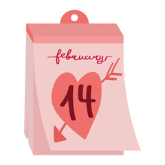 Flip calendar with date FEBRUARY,14 on white background. Valentine's Day celebration