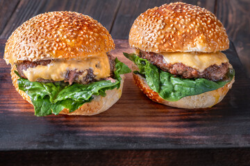 Two homemade cheeseburgers