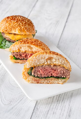 Two homemade cheeseburgers