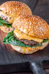 Two homemade cheeseburgers