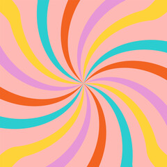 Acid wave rainbow line backgrounds in the 1970s 1960s hippie style. Carnival wallpaper pattern retro vintage 70s 60s. Groovy psychedelic poster background. Vector design illustration.