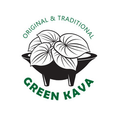 Green Kava Leaf with traditional Drink Bowl vector illustration - obrazy, fototapety, plakaty