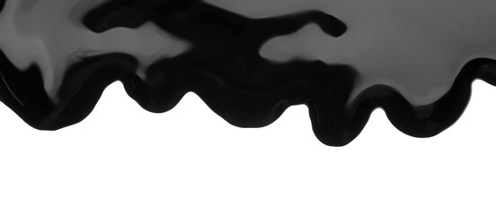 Black viscous liquid flowing on white background
